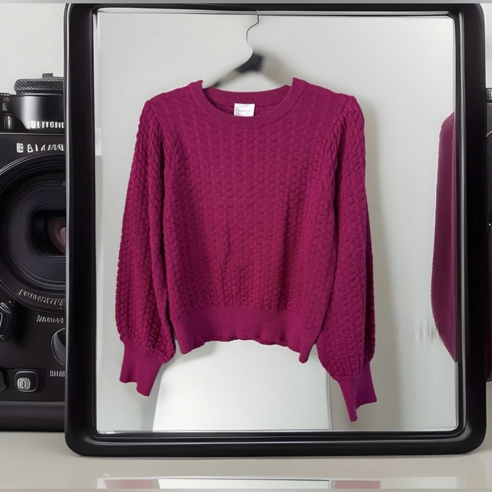 ANONYME designers Chunky Cable Knit Sweater M Pink Wool Blend Cropped Cozy